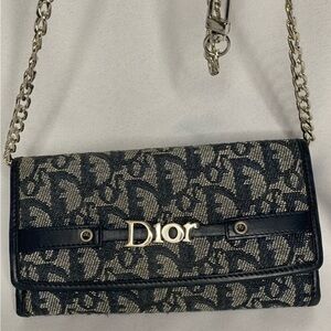 Rare Vintage Dior Trotter wallet with sliding letters Blue with chain and COA